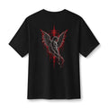 Gothic Fallen Angel Tee — Dark Red Winged Guardian Graphic T-Shirt